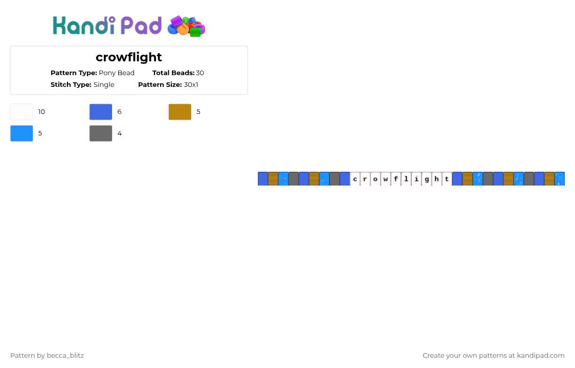 crowflight - Pony Bead Pattern by the-spark-chamber on Kandi Pad - blue,gold,light blue
