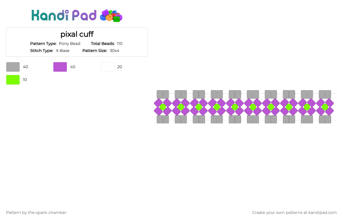 pixal cuff - Pony Bead Pattern by the-spark-chamber on Kandi Pad - beige,pink,purple,green,gray,white,ninjago,hero,glitter