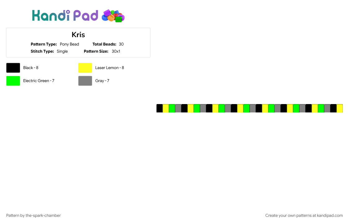 Kris - Pony Bead Pattern by the-spark-chamber on Kandi Pad - black, deltarune, gray, green, kris, yellow