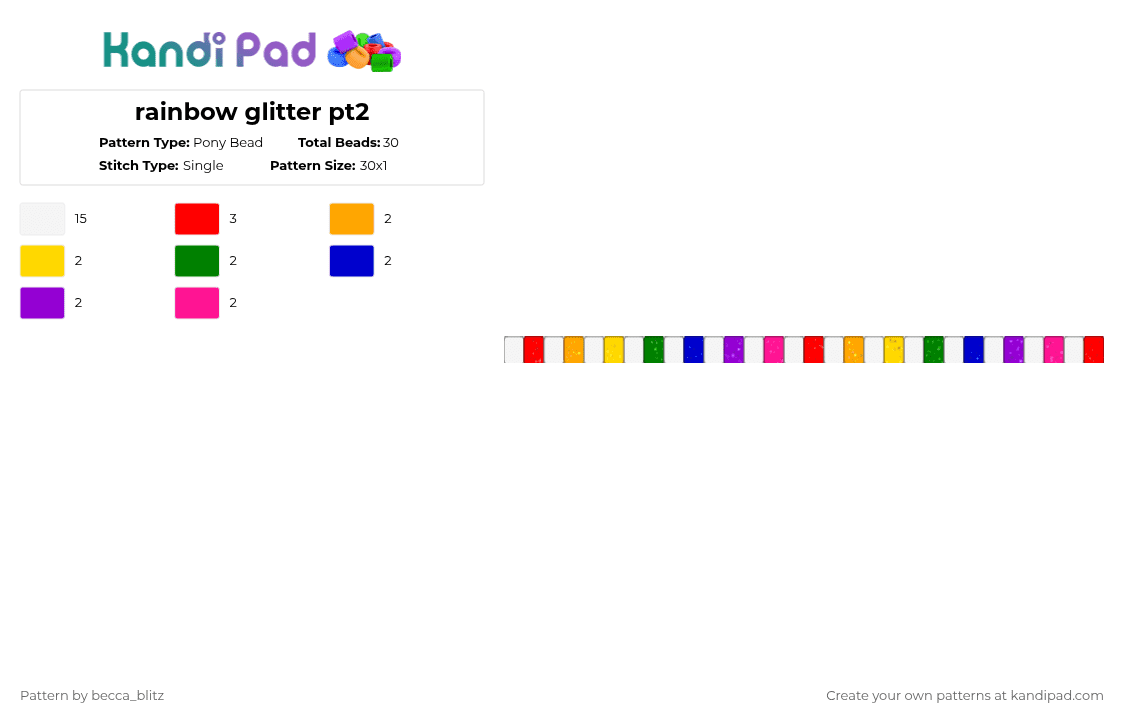 rainbow glitter pt2 - Pony Bead Pattern by the-spark-chamber on Kandi Pad - white,red,purple