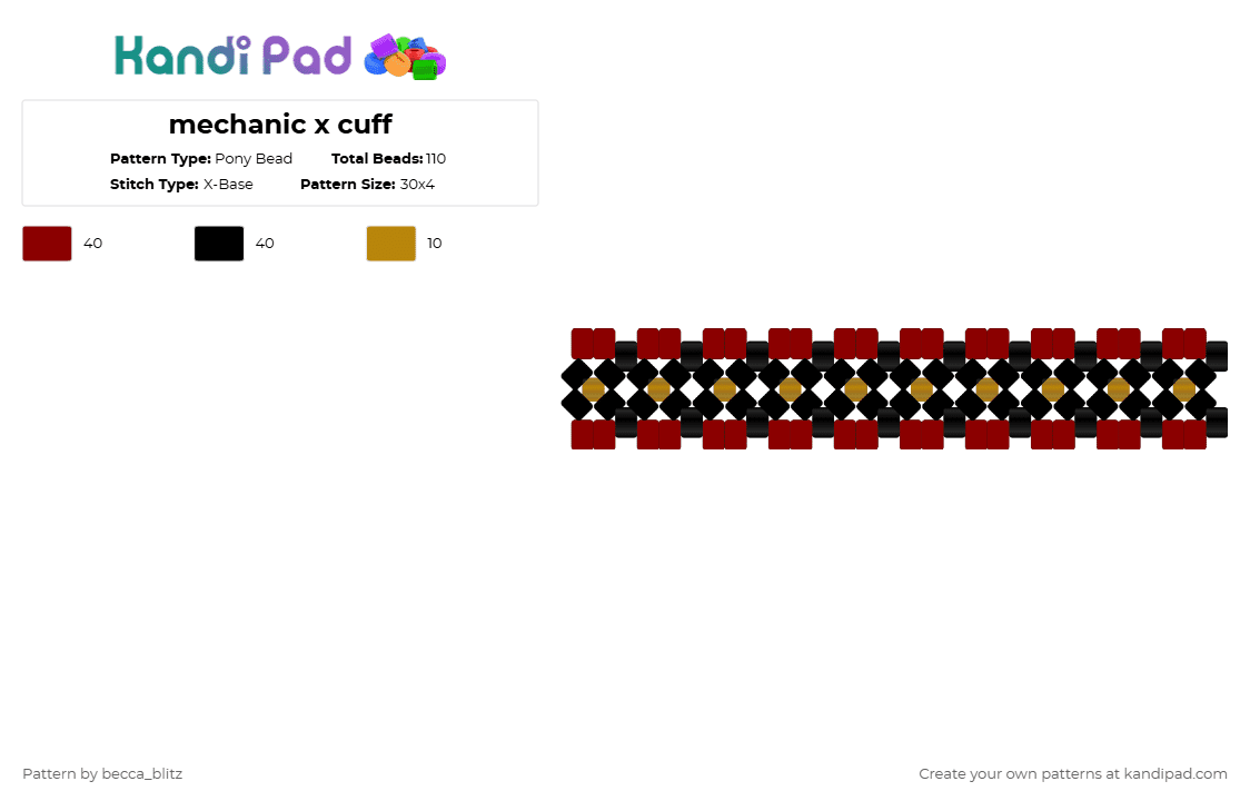 mechanic x cuff - Pony Bead Pattern by the-spark-chamber on Kandi Pad - red