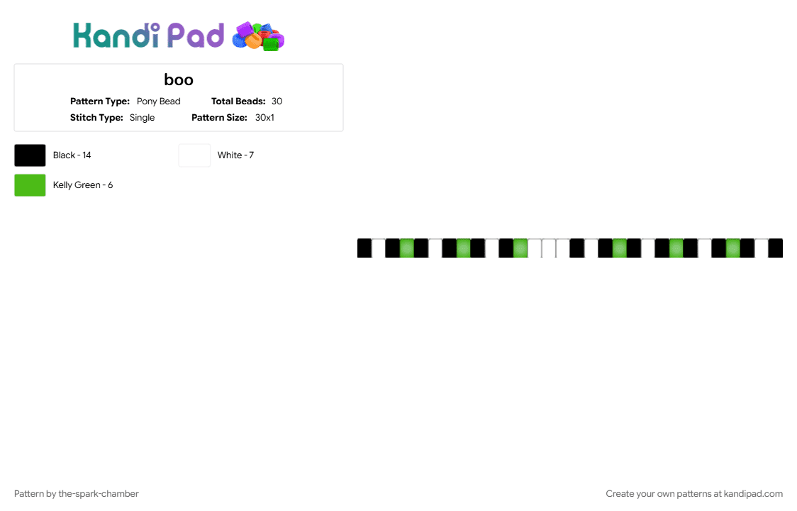 boo - Pony Bead Pattern by the-spark-chamber on Kandi Pad - black, boo, clear, glow in the dark, green, holloween, lettered, white
