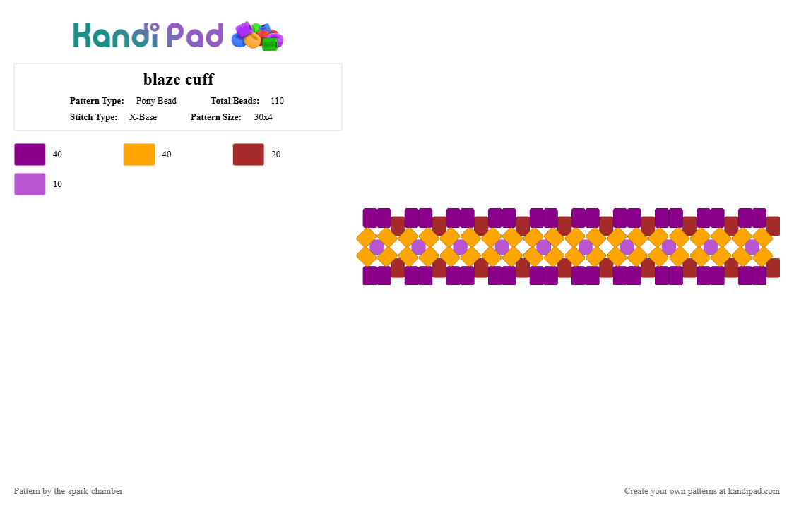 blaze cuff - Pony Bead Pattern by the-spark-chamber on Kandi Pad - blaze the cat, hero, light purple, orange, pink, purple, red, sonic the hedgeog, yellow