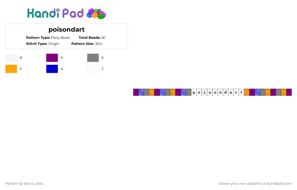 poisondart - Pony Bead Pattern by the-spark-chamber on Kandi Pad - pink,gray,orange