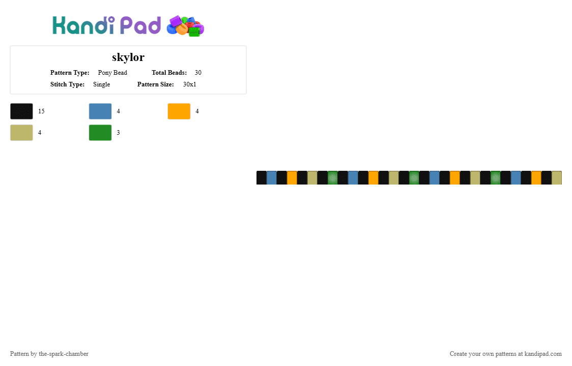 skylor - Pony Bead Pattern by the-spark-chamber on Kandi Pad - black,blue,orange,beige,oc