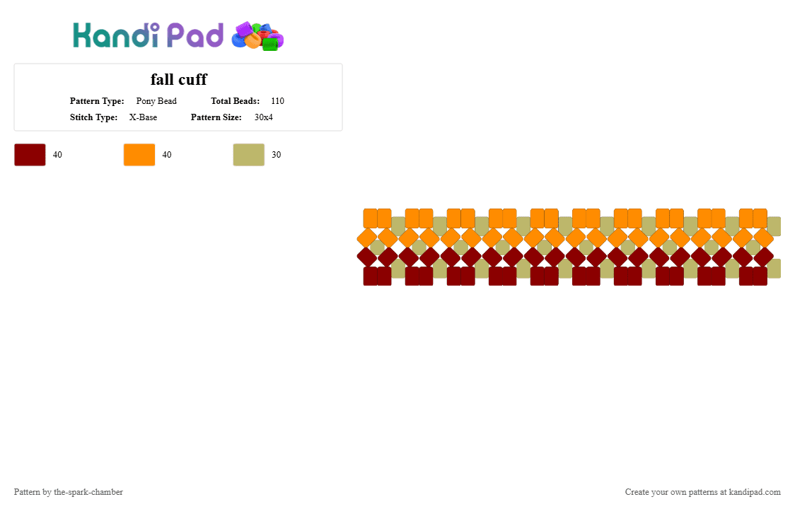 fall cuff - Pony Bead Pattern by the-spark-chamber on Kandi Pad - red,orange