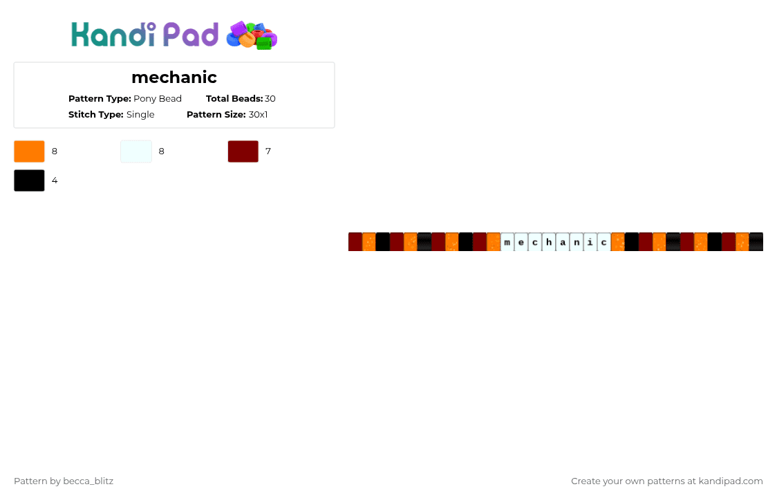 mechanic - Pony Bead Pattern by the-spark-chamber on Kandi Pad - brown,orange