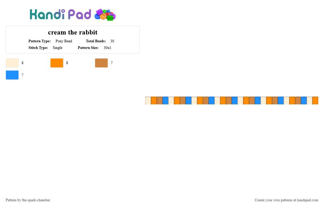 cream the rabbit - Pony Bead Pattern by the-spark-chamber on Kandi Pad - 2026, blue, brown, cream, hero, orange, single, sonic