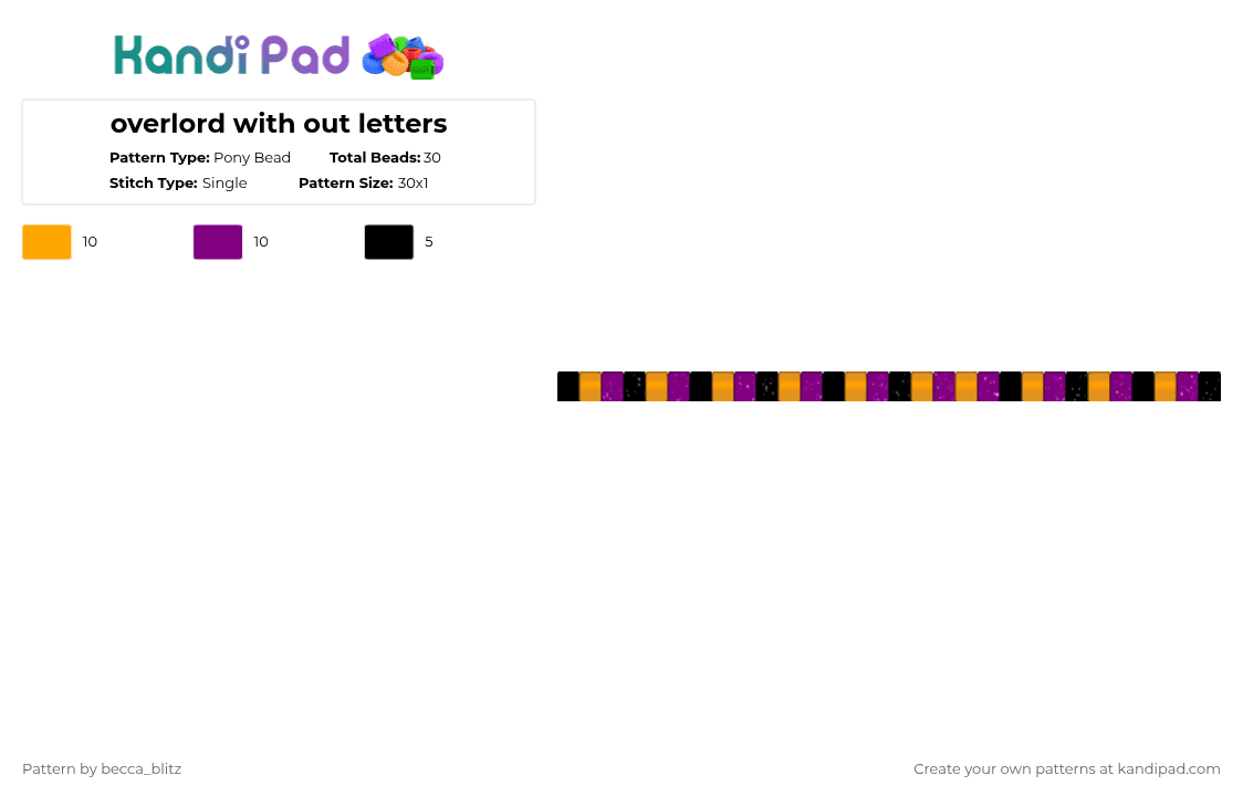 overlord with out letters - Pony Bead Pattern by the-spark-chamber on Kandi Pad - orange,pink