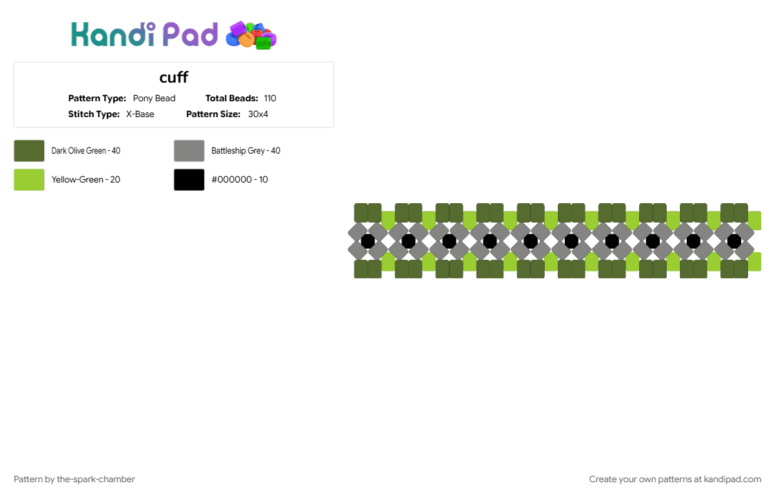 cuff - Pony Bead Pattern by the-spark-chamber on Kandi Pad - black, cuff, dark green, gold, gray, green, grey
