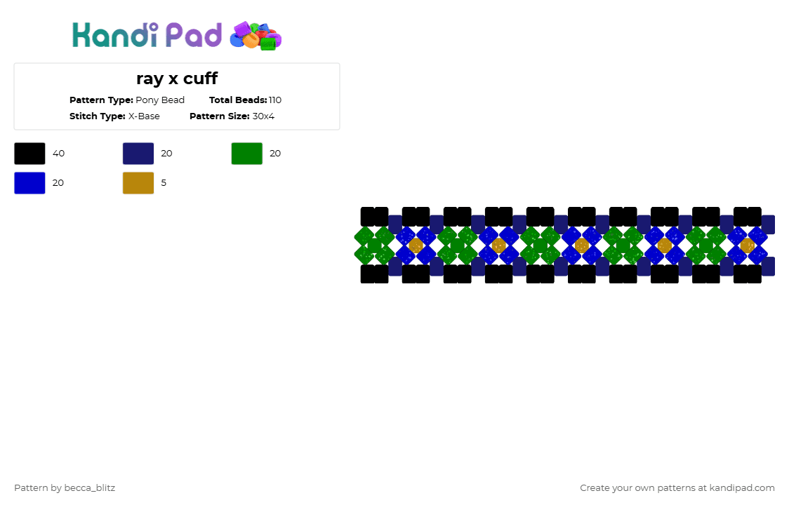 ray x cuff - Pony Bead Pattern by the-spark-chamber on Kandi Pad - purple,green