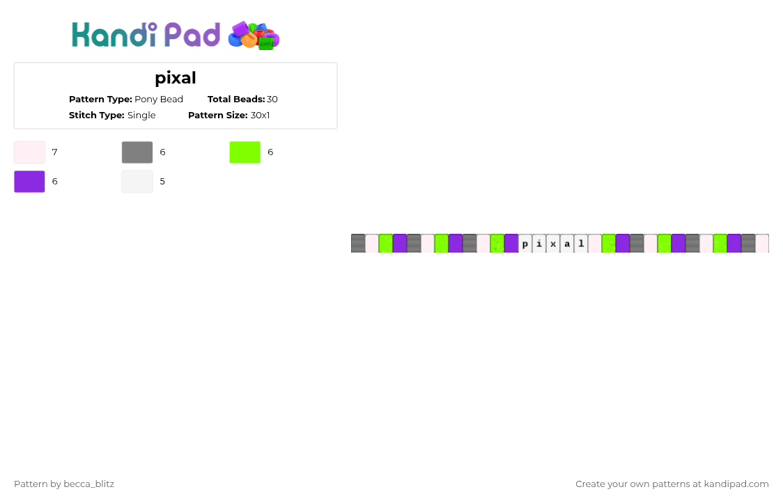 pixal - Pony Bead Pattern by the-spark-chamber on Kandi Pad - gray,green,purple