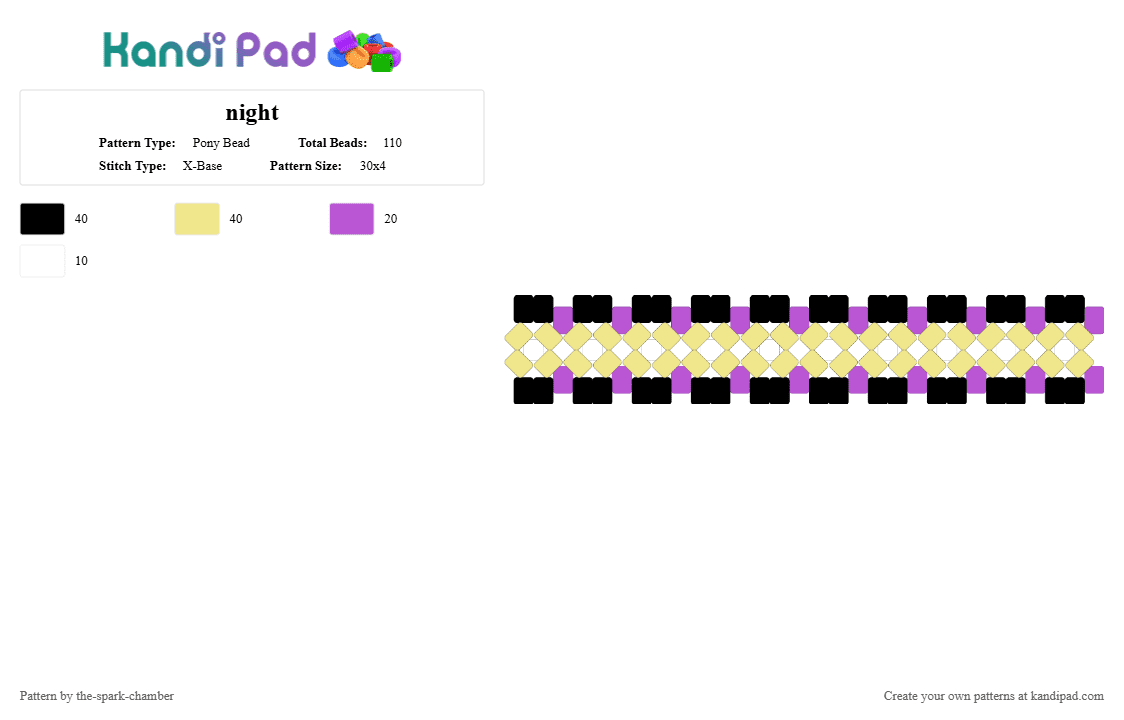 night - Pony Bead Pattern by the-spark-chamber on Kandi Pad - pink,yellow,purple,pale,white,black