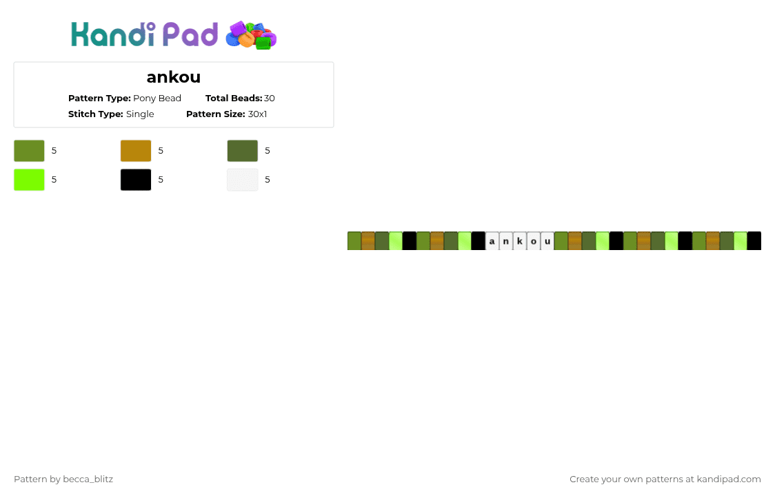 ankou - Pony Bead Pattern by the-spark-chamber on Kandi Pad - green,gold