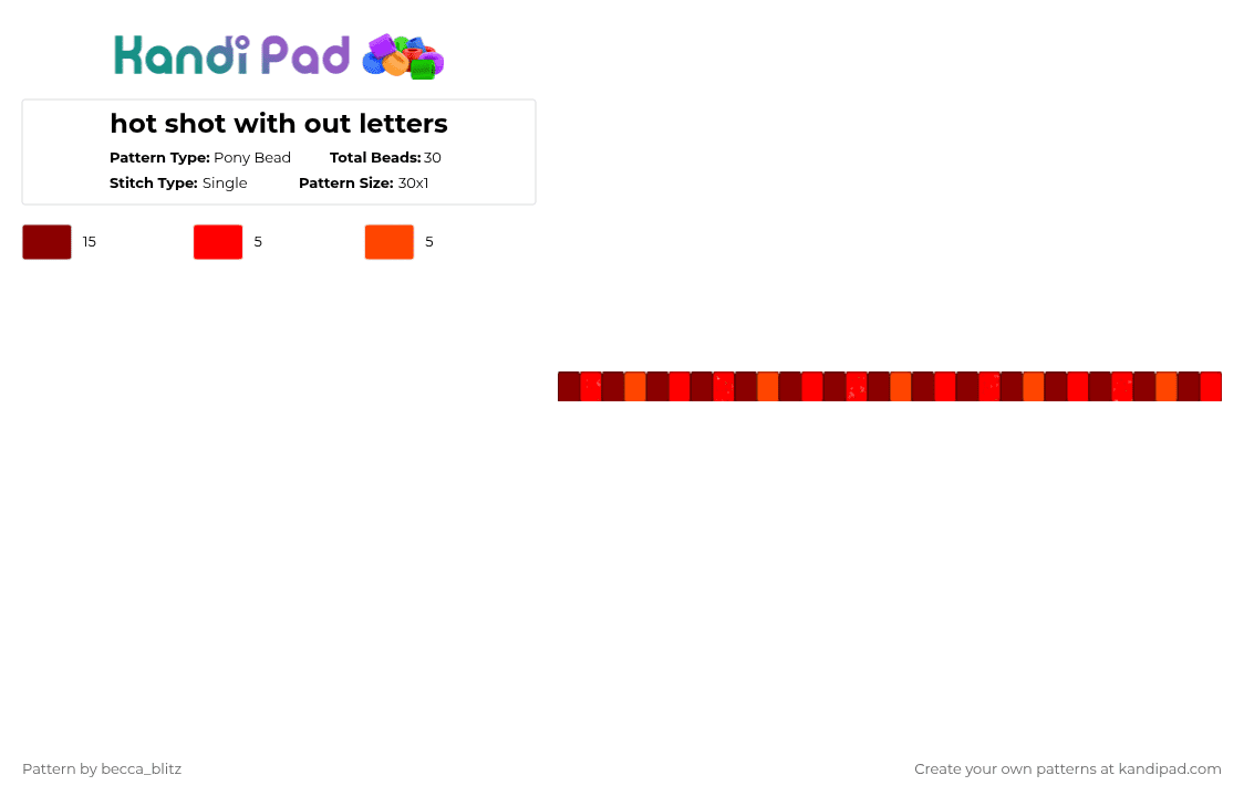 hot shot with out letters - Pony Bead Pattern by the-spark-chamber on Kandi Pad - red