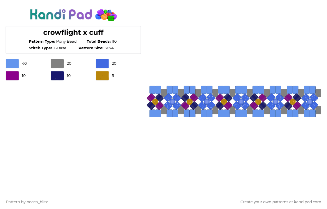 crowflight x cuff - Pony Bead Pattern by the-spark-chamber on Kandi Pad - light blue,gray,blue