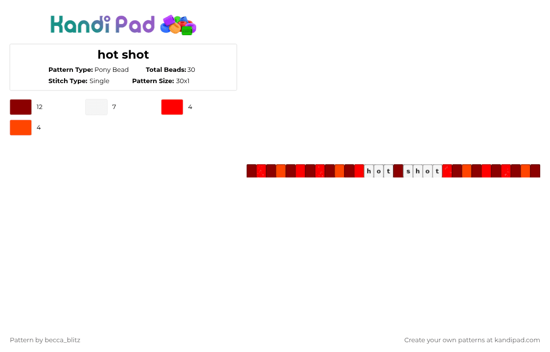 hot shot - Pony Bead Pattern by the-spark-chamber on Kandi Pad - red