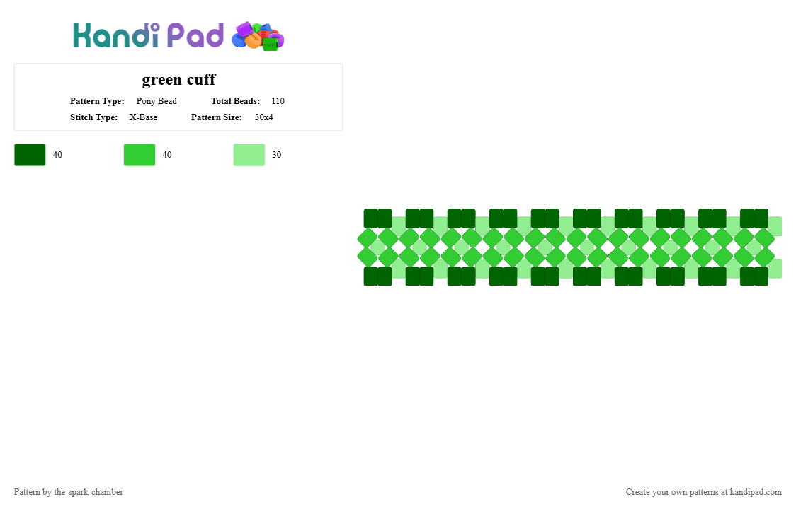 green cuff - Pony Bead Pattern by the-spark-chamber on Kandi Pad - green,teal,dark green,light green