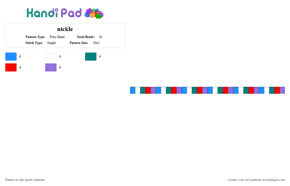 nickle - Pony Bead Pattern by the-spark-chamber on Kandi Pad - light blue,teal,red,purple
