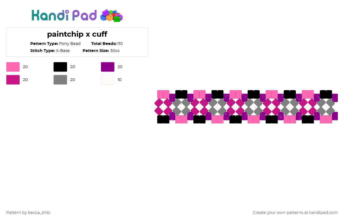 paintchip x cuff - Pony Bead Pattern by the-spark-chamber on Kandi Pad - pink