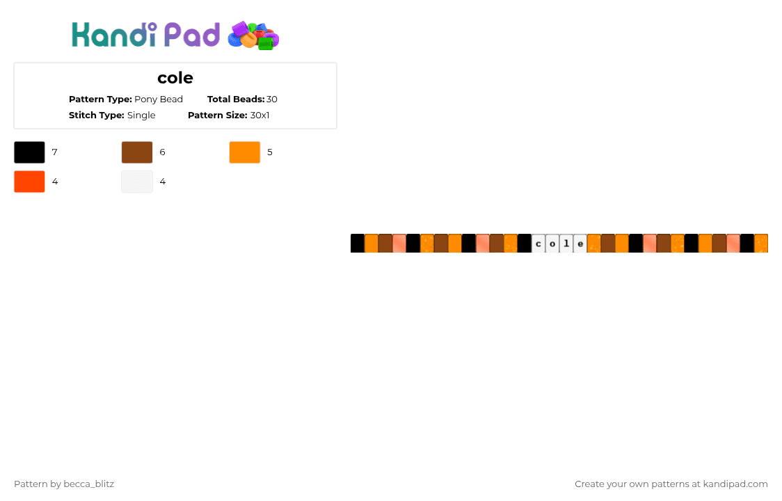 cole - Pony Bead Pattern by the-spark-chamber on Kandi Pad - orange,red