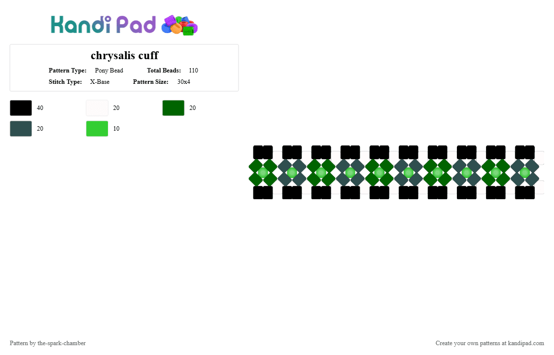 chrysalis cuff - Pony Bead Pattern by the-spark-chamber on Kandi Pad - green,gray,blue,black,clear,glow in the dark,villain,my little pony