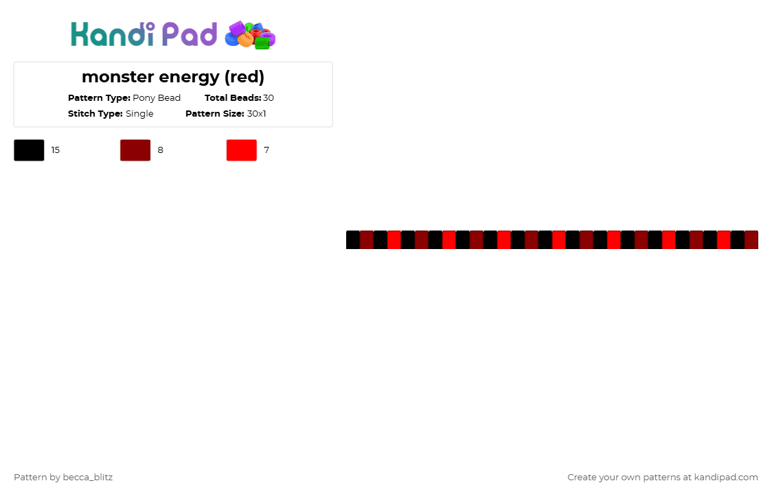 monster energy (red) - Pony Bead Pattern by the-spark-chamber on Kandi Pad - black,red
