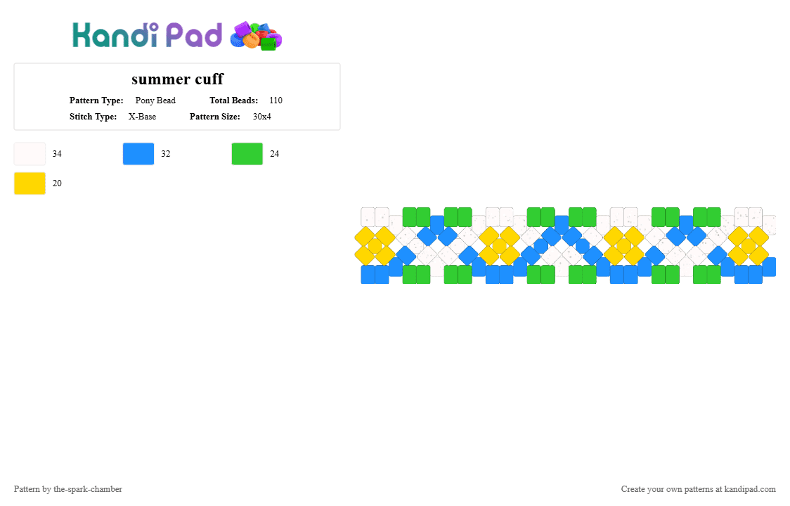 summer cuff - Pony Bead Pattern by the-spark-chamber on Kandi Pad - light blue