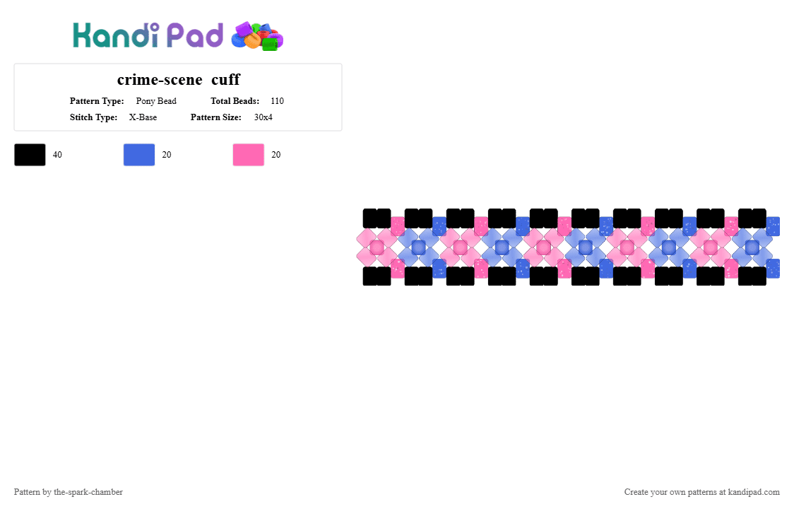 crime-scene  cuff - Pony Bead Pattern by the-spark-chamber on Kandi Pad - blue, fusion, glitter, glow in the dark, ninjago, oc, pink, sun effected