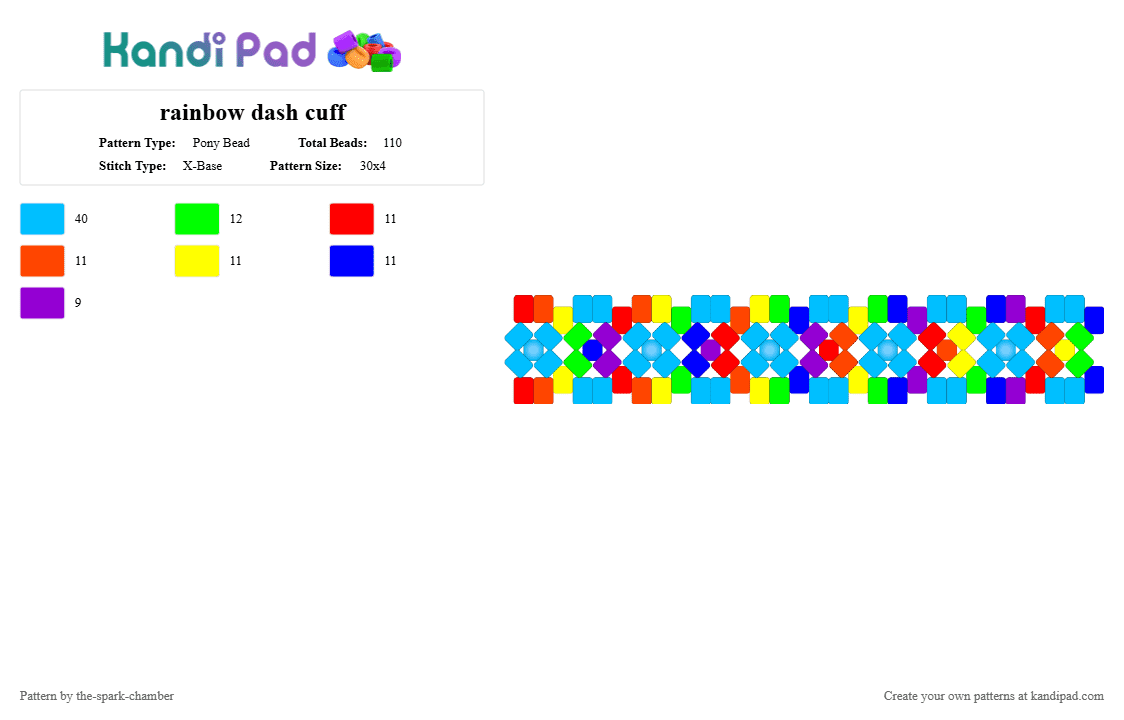 rainbow dash cuff - Pony Bead Pattern by the-spark-chamber on Kandi Pad - red,light blue