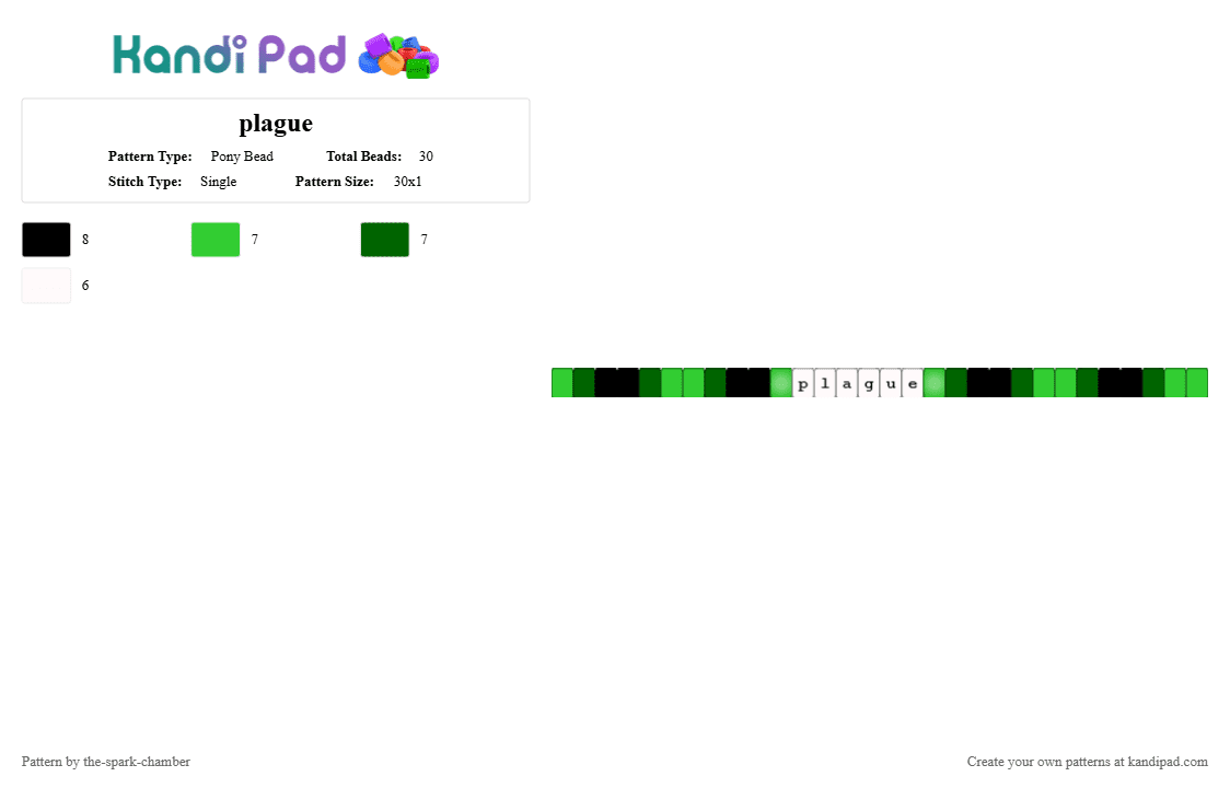 plague - Pony Bead Pattern by the-spark-chamber on Kandi Pad - white,green,black,glow in the dark,dark green
