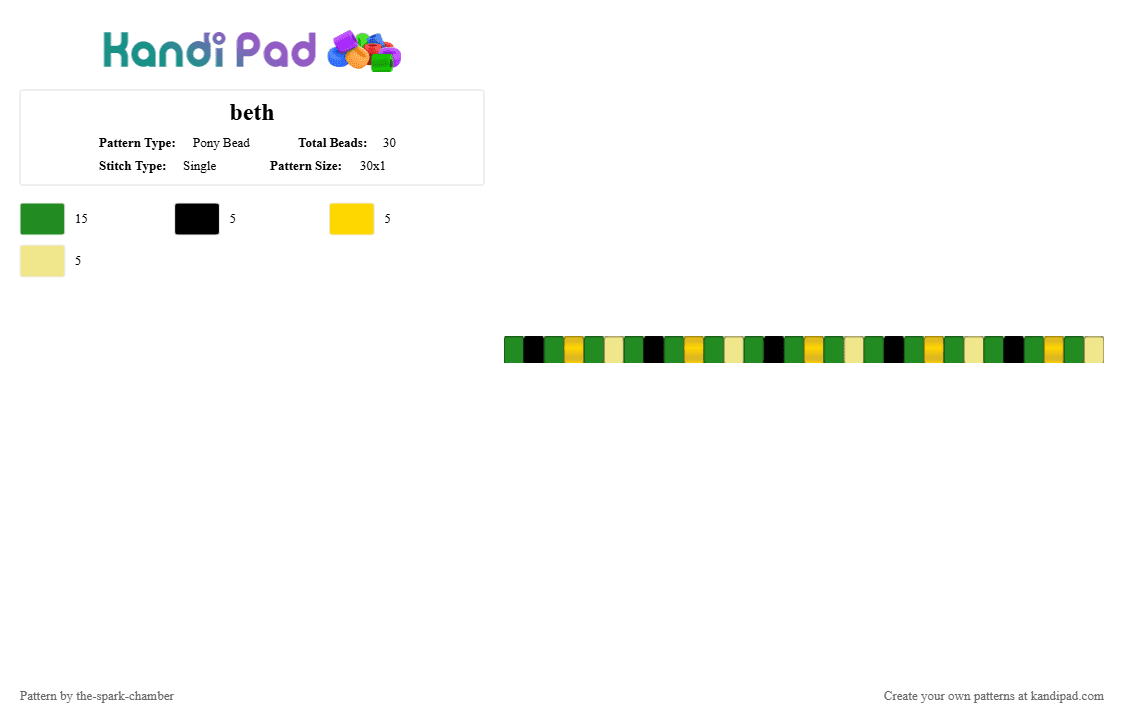beth - Pony Bead Pattern by the-spark-chamber on Kandi Pad - green,yellow,gold,black,begie,oc