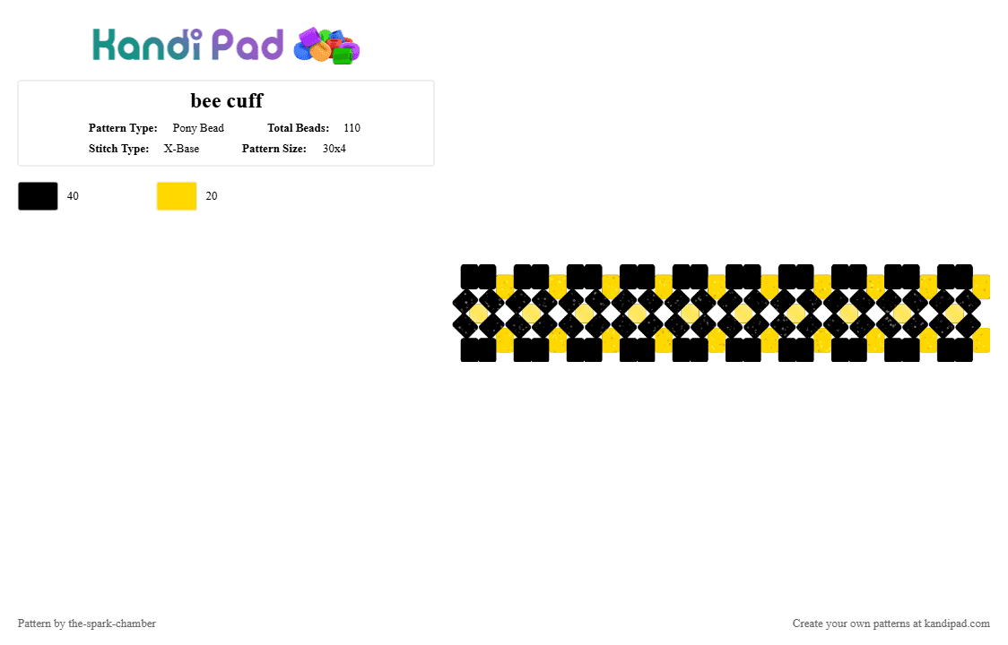 bee cuff - Pony Bead Pattern by the-spark-chamber on Kandi Pad - black,yellow