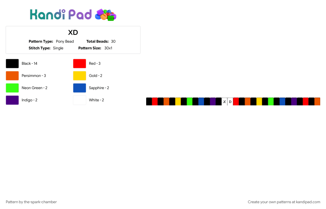 XD - Pony Bead Pattern by the-spark-chamber on Kandi Pad - black, blue, green, orange, purple, red, scene kid, yellow