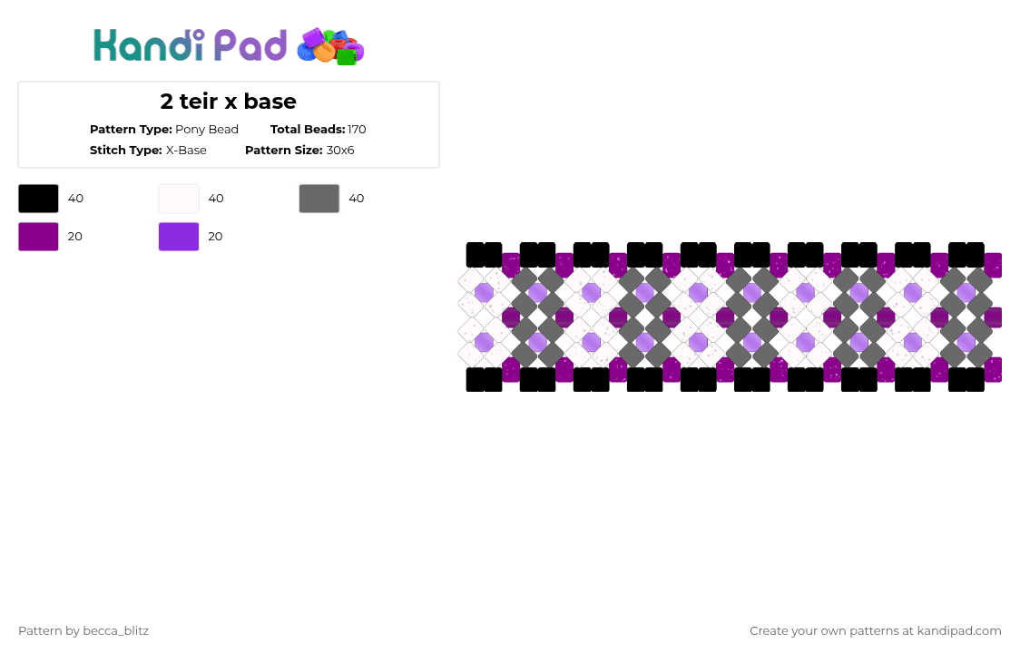 2 teir x base - Pony Bead Pattern by the-spark-chamber on Kandi Pad - pink,gray