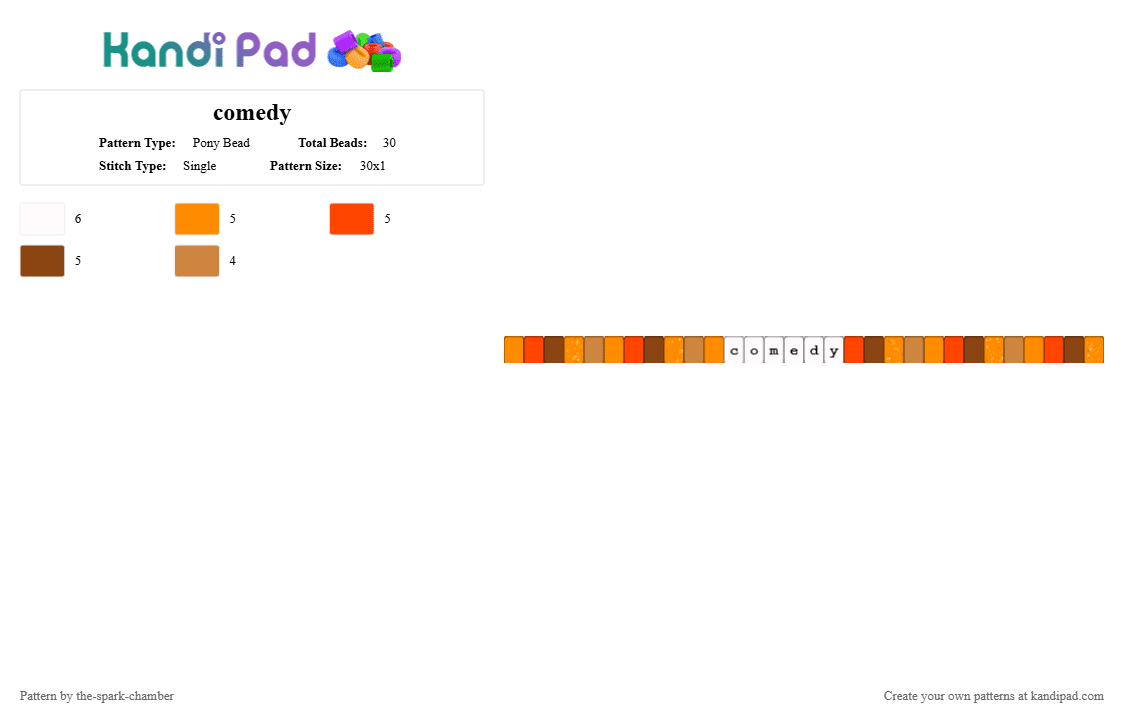 comedy - Pony Bead Pattern by the-spark-chamber on Kandi Pad - orange,red,brown,glitter,light brown,dark orange,art fight,comedy team,2026