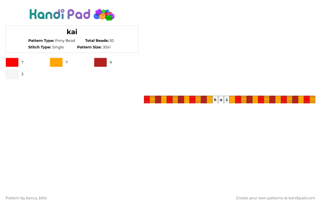 kai - Pony Bead Pattern by the-spark-chamber on Kandi Pad - red,orange
