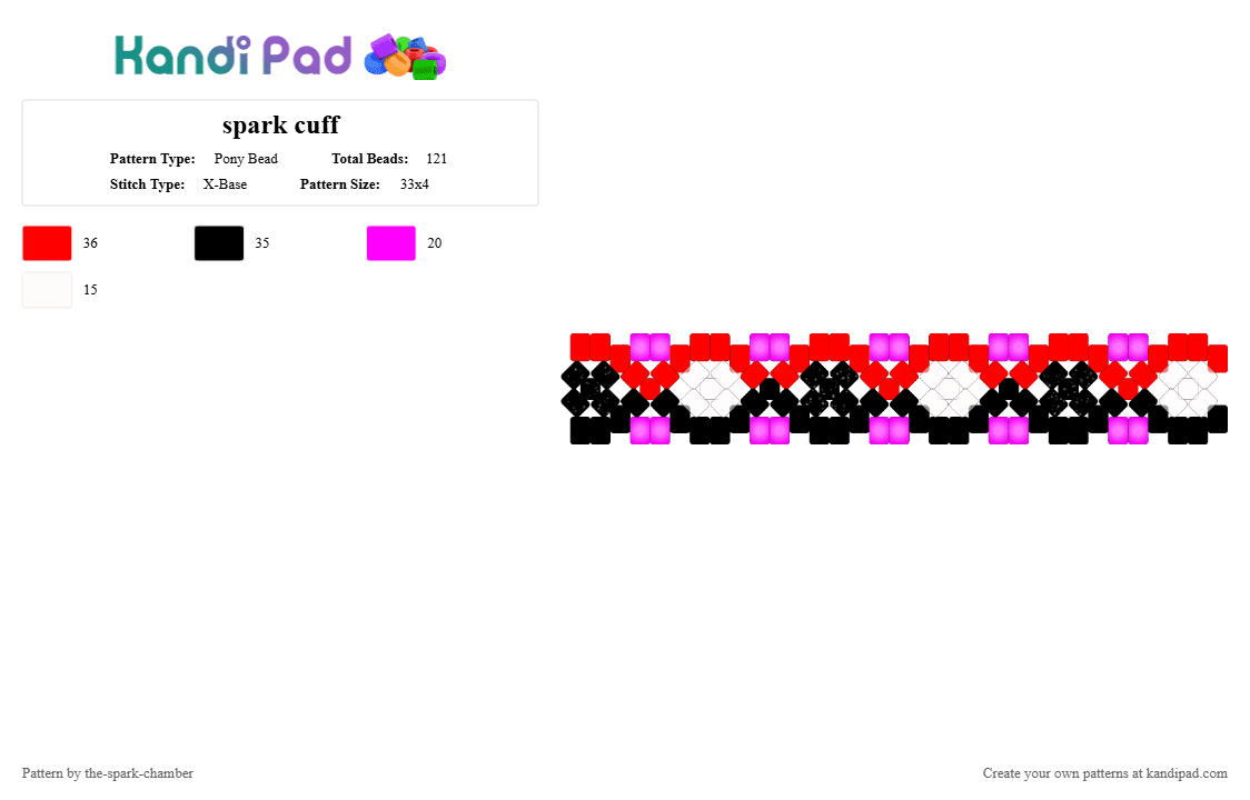 spark cuff - Pony Bead Pattern by the-spark-chamber on Kandi Pad - pink, red