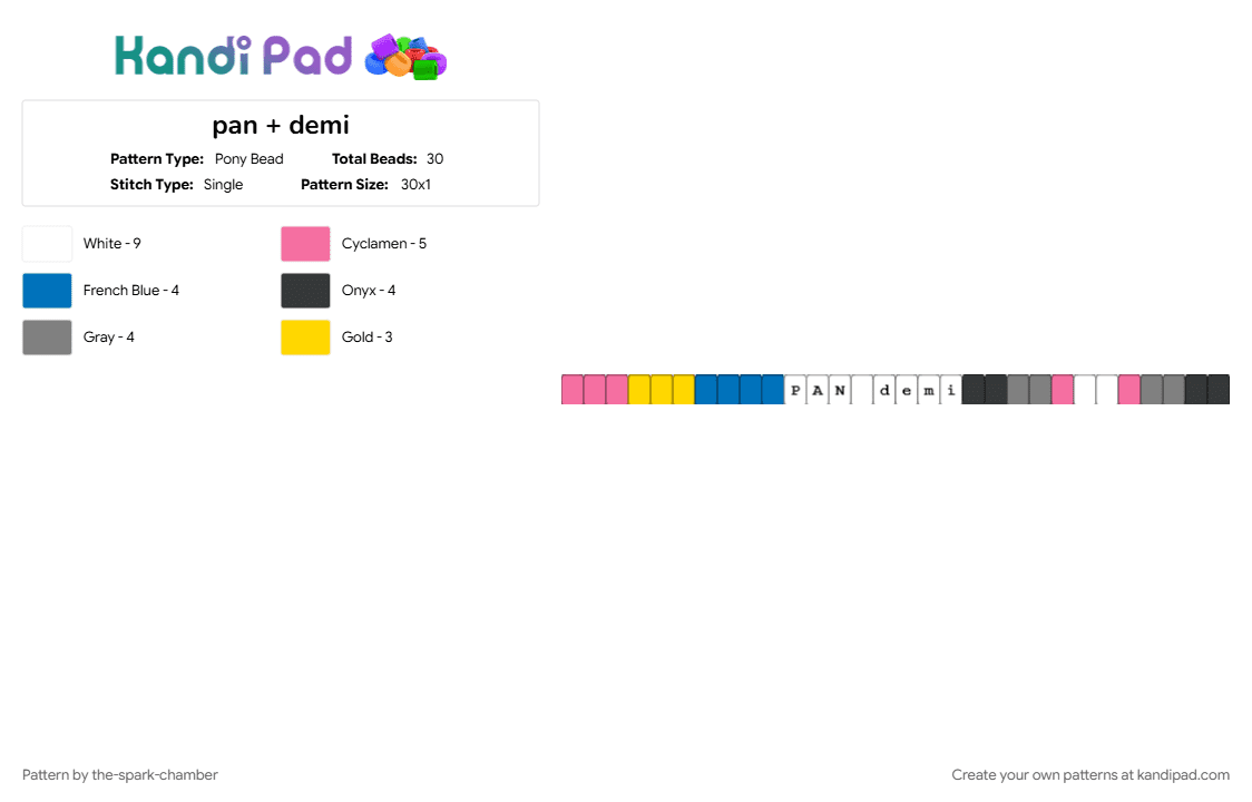 pan + demi - Pony Bead Pattern by the-spark-chamber on Kandi Pad - blue, clear, demigirl, gray, pansexual, pink, white, yellow