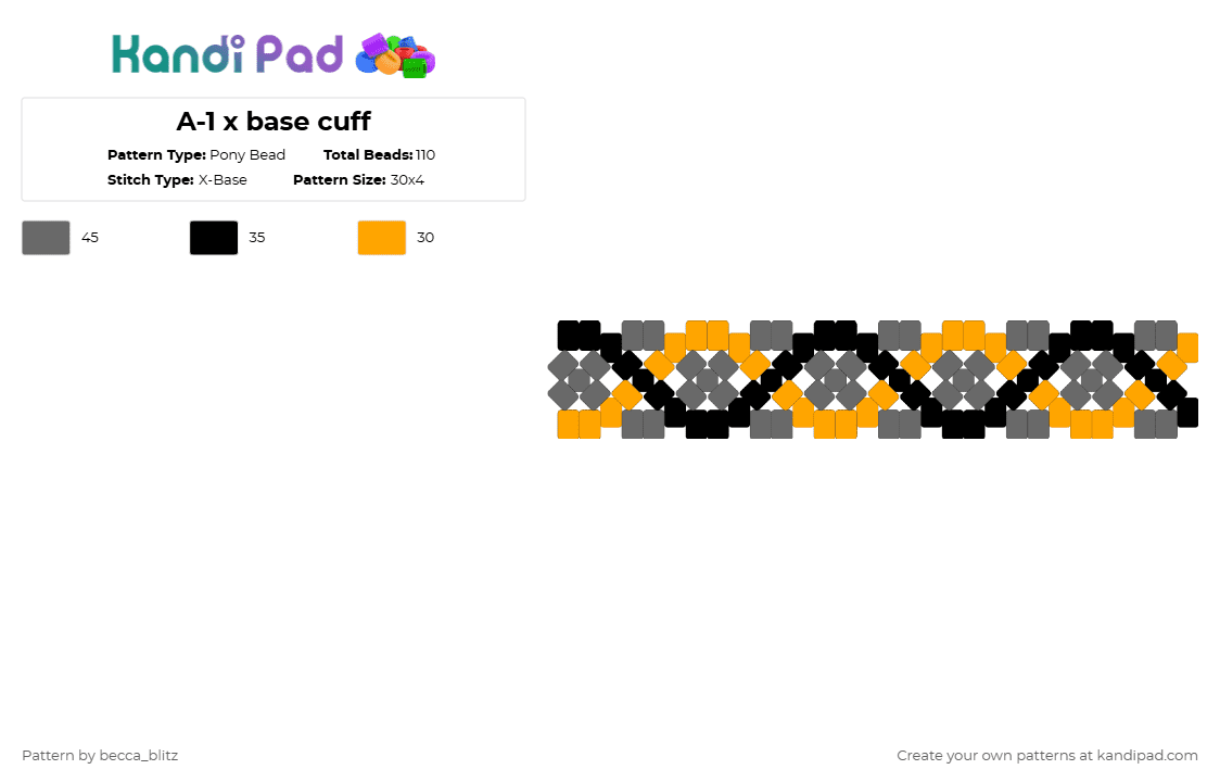 A-1 x base cuff - Pony Bead Pattern by the-spark-chamber on Kandi Pad - orange,gray