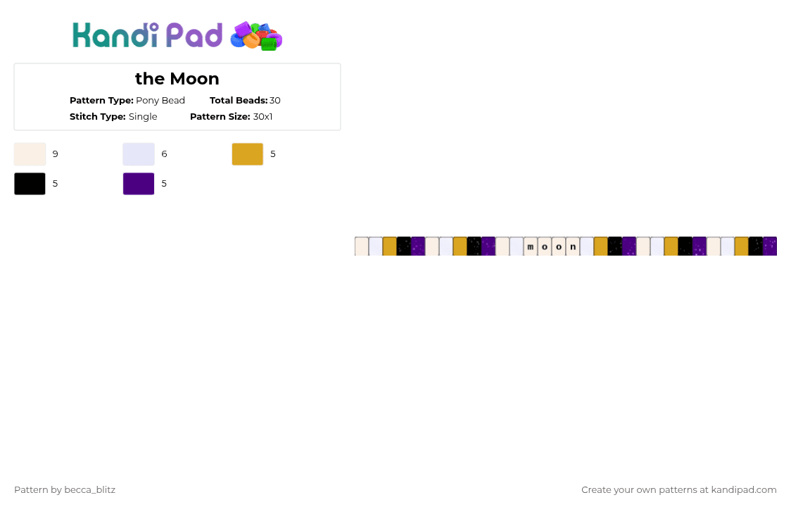 the Moon - Pony Bead Pattern by the-spark-chamber on Kandi Pad - white,orange,purple