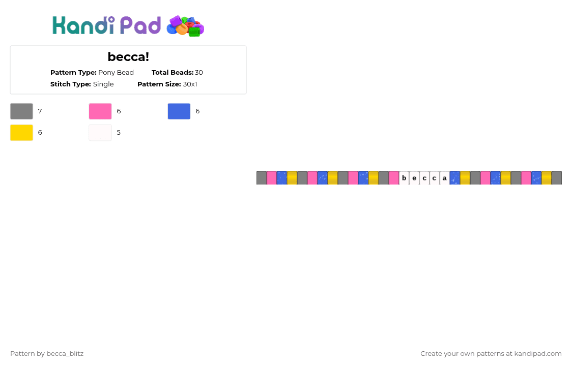 becca! - Pony Bead Pattern by the-spark-chamber on Kandi Pad - gray,pink,blue,yellow
