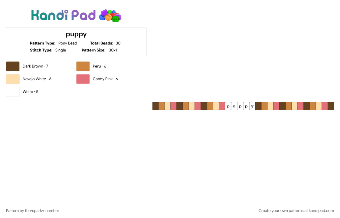 puppy - Pony Bead Pattern by the-spark-chamber on Kandi Pad - beige, brown, glow in the dark, lettered, orange, pink, puppy, red