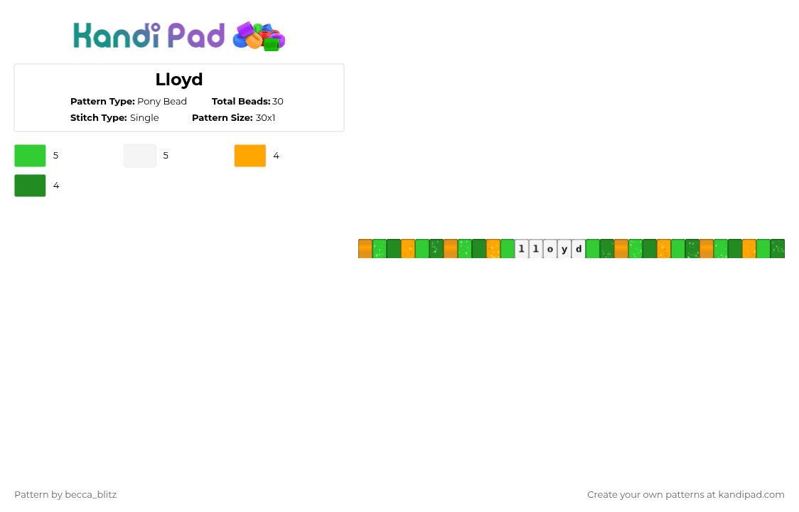 Lloyd - Pony Bead Pattern by the-spark-chamber on Kandi Pad - orange,green