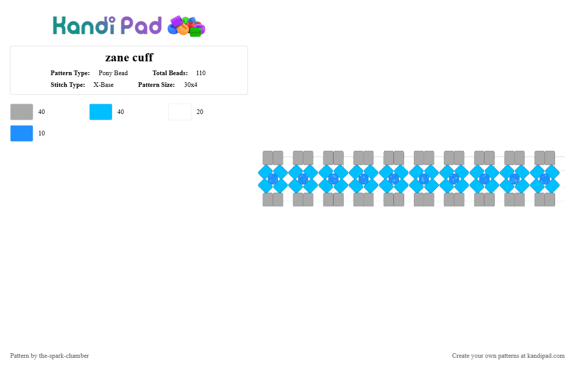 zane cuff - Pony Bead Pattern by the-spark-chamber on Kandi Pad - beige,light blue,blue,ninjago,hero,gray,white,glitter,x cuff
