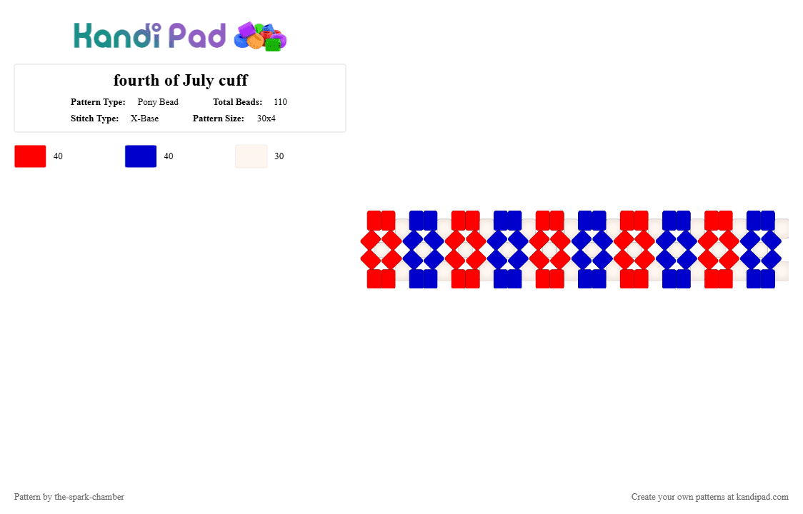 fourth of July cuff - Pony Bead Pattern by the-spark-chamber on Kandi Pad - red,purple,white,blue