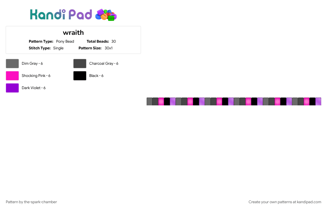 wraith - Pony Bead Pattern by the-spark-chamber on Kandi Pad - black, brown, clear, glow in the dark, gray, grey, oc, pink, purple, transformer