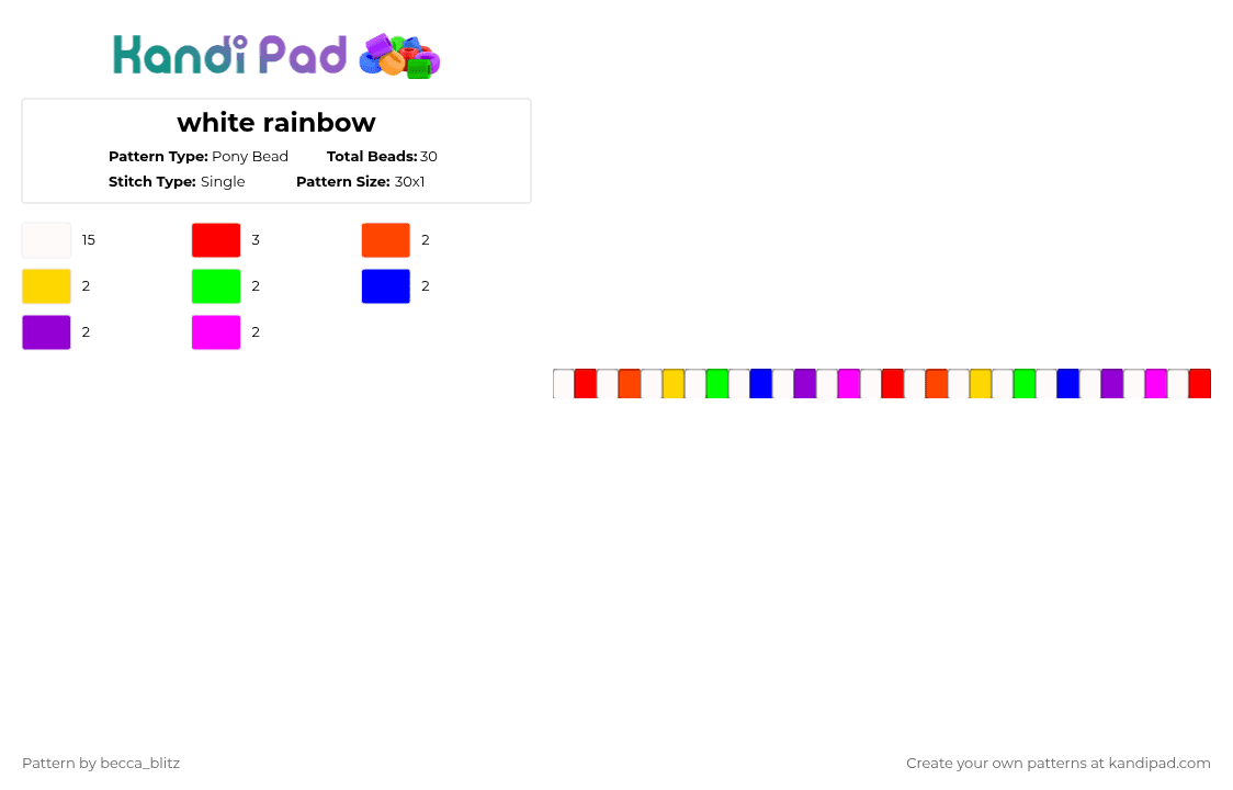 white rainbow - Pony Bead Pattern by the-spark-chamber on Kandi Pad - white,red,purple