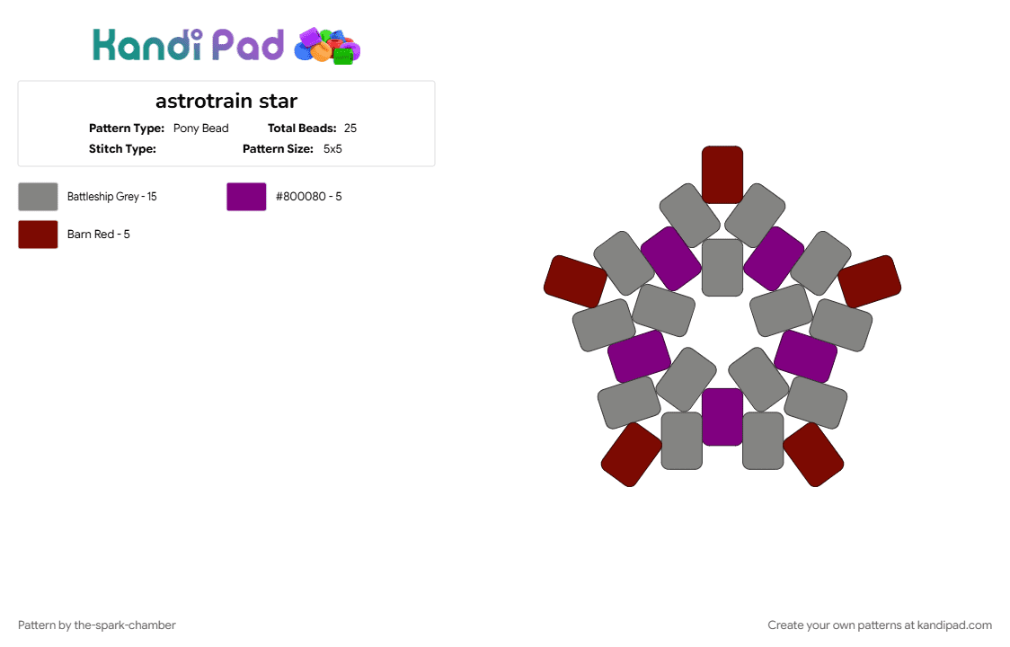 astrotrain star - Pony Bead Pattern by the-spark-chamber on Kandi Pad - astrotrain, decepticon, gray, grey, purple, red, star, transformers, triple changer