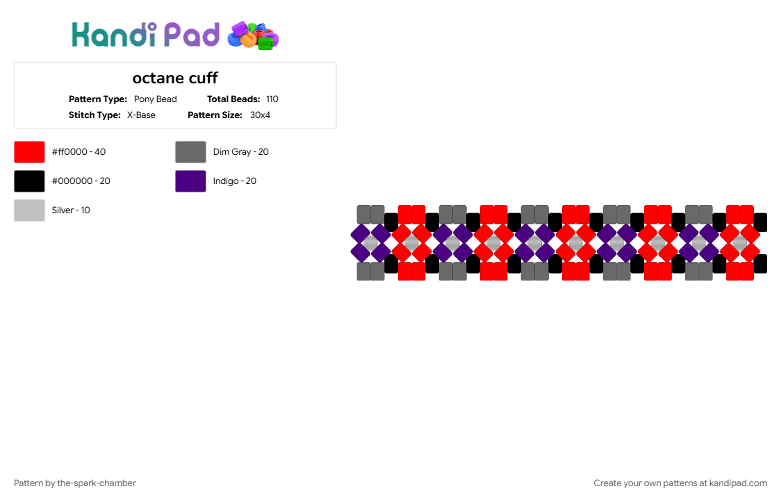 octane cuff - Pony Bead Pattern by the-spark-chamber on Kandi Pad - black, decpticon, gray, purple, red, shiny, transformers, triple changer